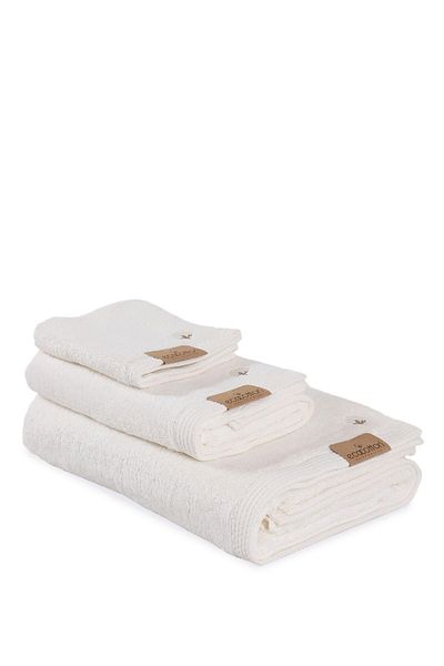 Ecocotton Σετ πετσετών 3 τεμαχίων από καθαρό βαμβάκι 100% οργανικό βαμβάκι με κεντημένη κρέμα