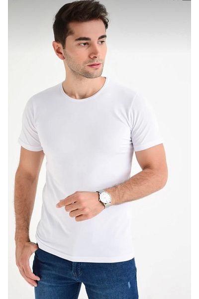 DYNAMO WhiTe Lycra Basic Men's T-shirt - Crew Neck Klr Gym T-338