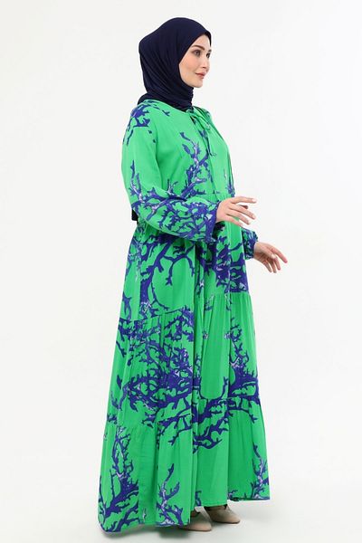 Kardelen Butik Ümraniye Viscose Hijab Long Dress Summer Green Efil Efil