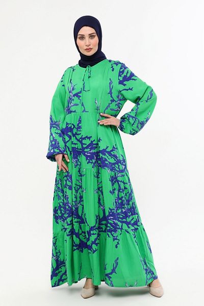 Kardelen Butik Ümraniye Viscose Hijab Long Dress Summer Green Efil Efil
