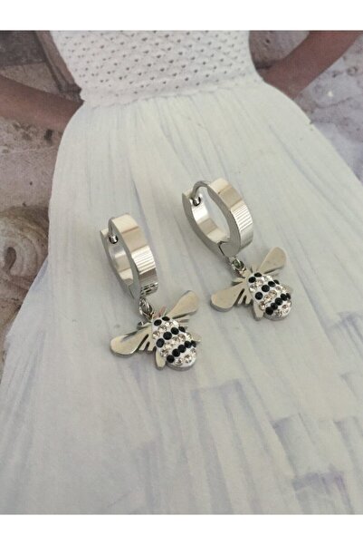 ACCESSORIES WORLD Çelik Gümüş Renk Arı Model Küpe