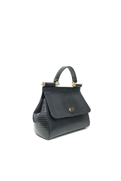 Frapan Çanta Siyah Renk Lazer Kesim Gold Renk Aksesuarlı Mıknatıslı Kapama Şı...