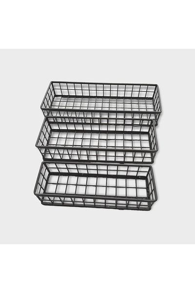 GO DEKOR Asortik Decorative - 3-Piece Flat Rustic Wire Basket (New)