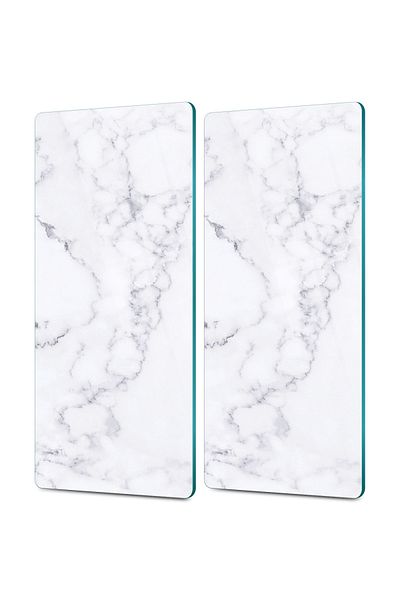 Decovetro Set of 2 Glass Brown and White Marble Patterned Tableware Presentation Table