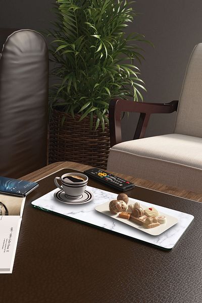 Decovetro Set of 2 Glass Brown and White Marble Patterned Tableware Presentation Table