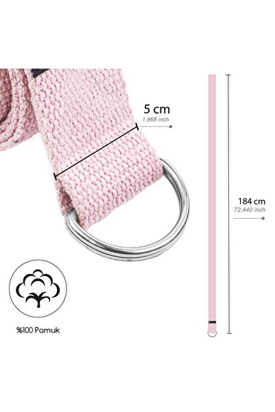 Rebuwo Pastel Pembe Yoga Kemeri, Doğal Pamuk 184 Cm,yoga Ve Pilates Için Ideal, Pastel Pink Yoga Strap