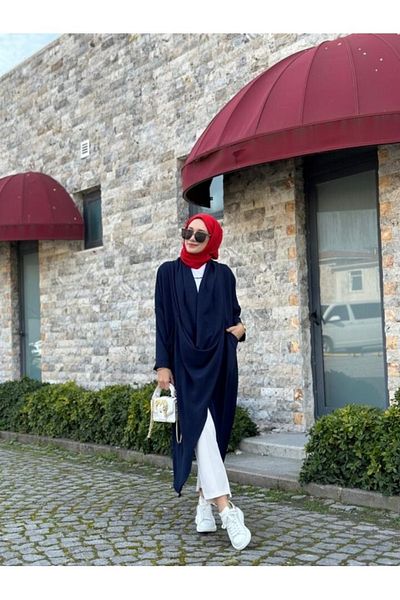 NS Moda Hijab Cross Kangaroo Tunic Navy Blue Model-417