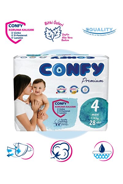 Confy Premium 4 Numara Bebek Bezi Maxi 7 - 14 Kg 28 Adet