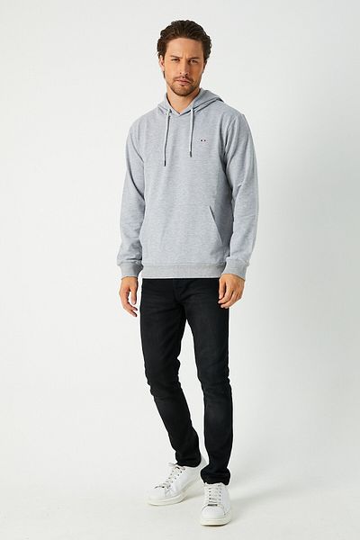 COMEOR Men's Gray Hooded Sweatshirt with Embroidery Detail