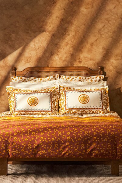 Karaca Home Paye Seljuk Series Anka Mustard 100% Cotton Double Duvet Cover Set