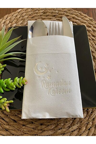 kidspartim مناديل رمضان كريم جيب أبيض فضي 12 قطعة 40x40