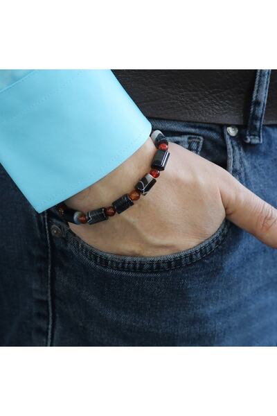 Tesbihane Cut Cut Solomon Agate Natural Stone Men's Bracelet