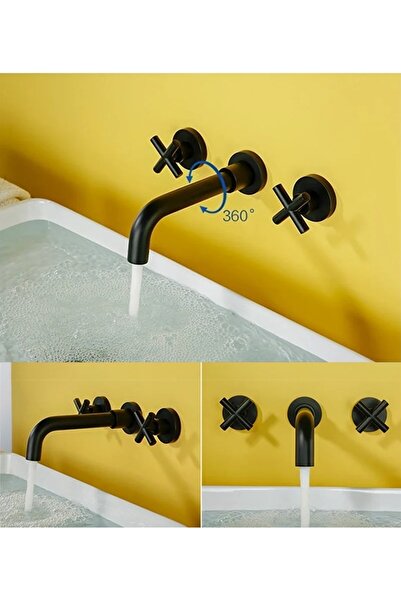 OEM صنبور حوض الحمام المدمج باللون الأسود، مجموعة مكونة من 3 قطع، متضمن