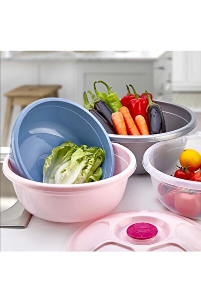 Bambus Home 3lü Rengarenk Kapaksız Hamur Leğen Seti 3.5 5 7.5 lt