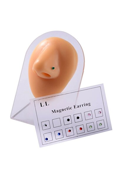 Market66 Yeşil 3mm Mıknatıslı Küpe Ince Zirkon Taşlı 1 Çift Burun Kulak Dudak Hızma Manyetik Çelik