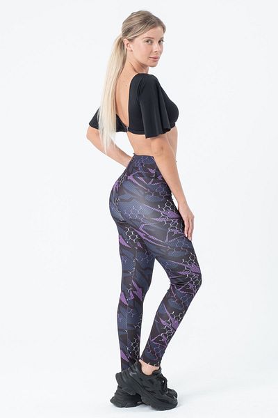 vawensea Women's High Waist Recovery Geometric Patterned Sports Leggings Purple (LARGE SIZE)