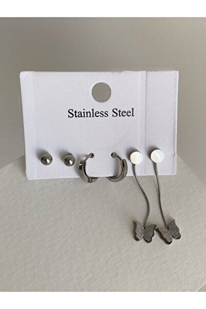 Owentis مجموعة أقراط على شكل كرة على شكل فراشة فضية لامعة مكونة من 6 قطع - لا تشويه -