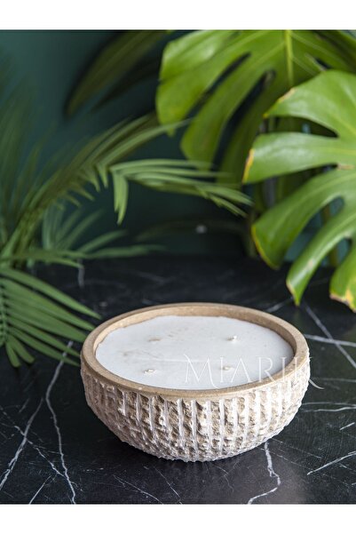 MIARIK DESIGN & DEKORASYON Dekoratif Mermer Taş Kase Buyuk Boy 18 Cm Mum