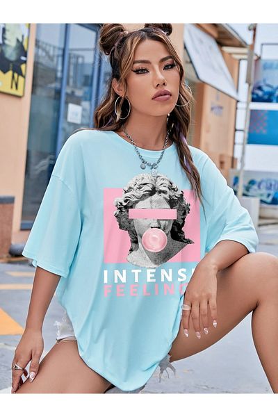 Machetta Tricou oversize unisex cu imprimeu Intense Feelings de mărime mare - Tricou oversize pentru femei