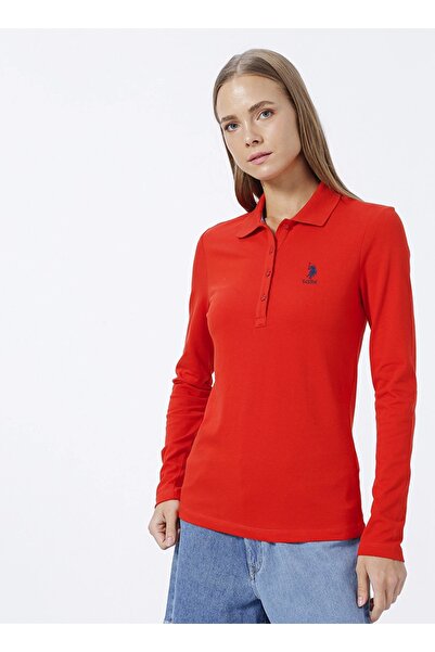 U.S. Polo Assn. Kadın Kırmızı Polo Yaka Sweatshirt