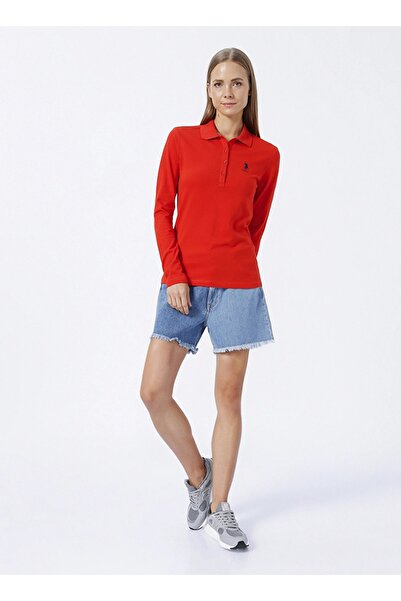 U.S. Polo Assn. Kadın Kırmızı Polo Yaka Sweatshirt