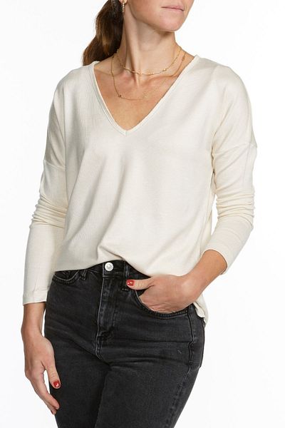 BASIC&CO Vogue-ls Basic V-Neck Sweatshirt - Ecru
