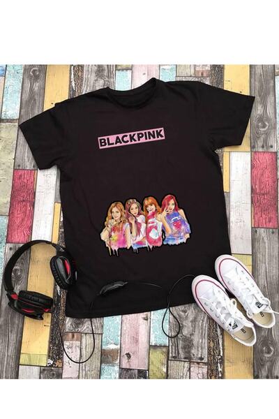 barsdepo Детска тениска Blackpink Group Anime, черна, унисекс