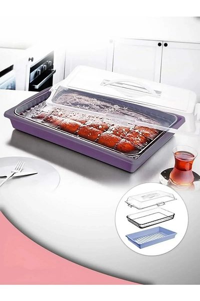 House Kitchen 35cm Rectangular Locking Cake Pastry and Food Carrier Pyrex Container - Multi-Purpose