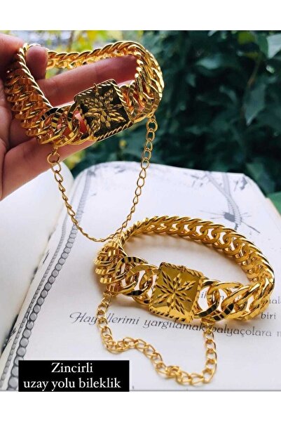 barisiva gold 22ayar Altın Kaplama Zincir Geçme Şık Bileklik