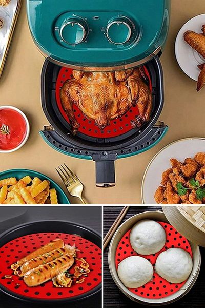 Buffer ® Silicone Oven And Airfryer Round Baking Mat 20 Cm Red And 7 Compartment Airfry Cupcake Container
