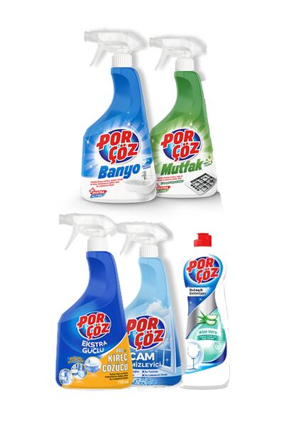 Porçöz 5'li Temizlik Seti Banyo, Mutfak, Pas Ve Kireç, Cam Temizleyici, Bulaş...