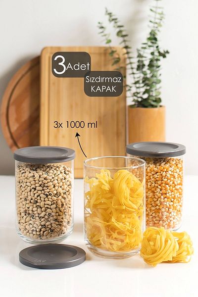 LAV Duo 1000 Cc 3 Pieces Storage Container Jar Set with Leak Proof Lid