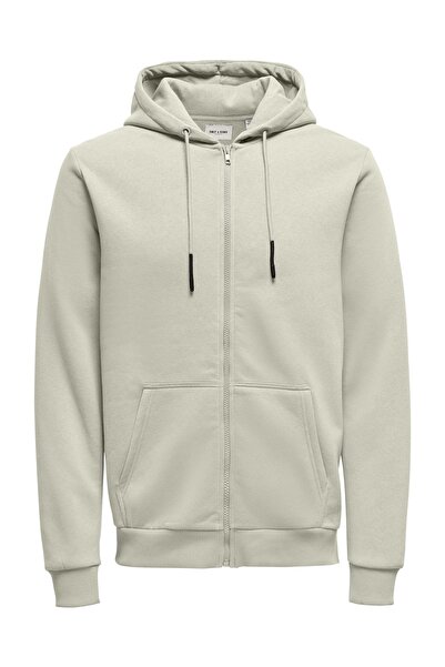 Only & Sons Ανδρικό φούτερ με κουκούλα ανοιχτό καφέ χρώμα Onsceres Zip Thr. Hoodie Sweat Noos