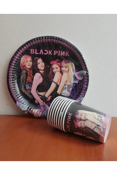 AKTEZ-EL Paper Plate - Glass Black Pink 8 Pack