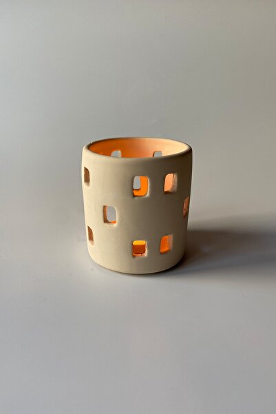 sin istanbul Gözenekli Tealight Mumluk Bej