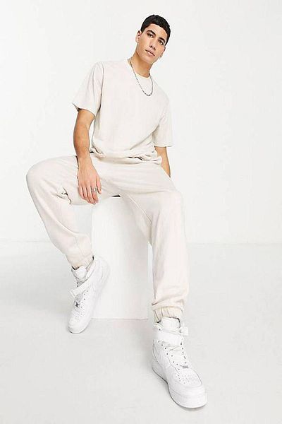 Buğraterzimoda Ανδρικό μπλουζάκι με μπλε-λευκό Oversize Crew Neck 2 τεμαχίων Basic