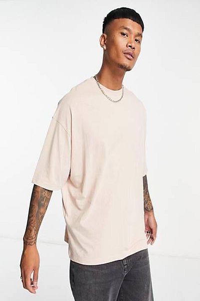 Buğraterzimoda Ανδρικό μπλουζάκι μαύρο-μπεζ Oversize Crew Neck 2 τεμαχίων Basic