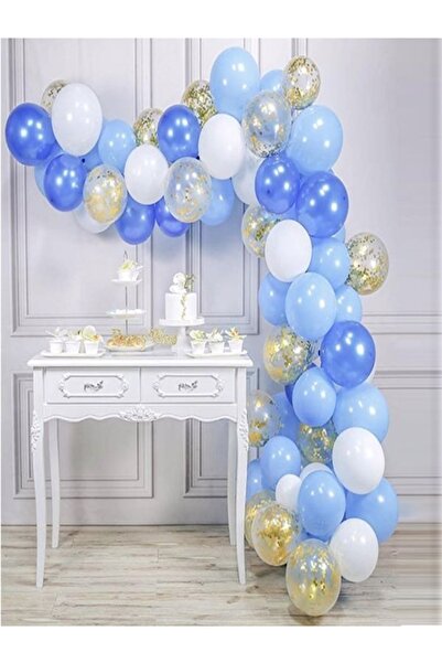 DÜVENCİ TİCARET Mavi Gold Konfetili Balon Zincir Seti