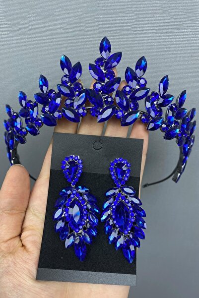 ESPEREST albastru cobalt Tiara și cercei de henna pentru mireasă Subra albastră