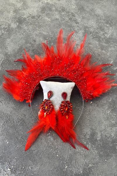 ESPEREST Coroană și cercei de mireasă cu mărgele de cristal cu pene de cocoș ...