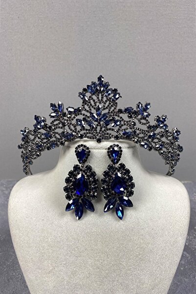 ESPEREST Set de cercei cu coroană și piatră de nuntă Melis albastru bleumarin