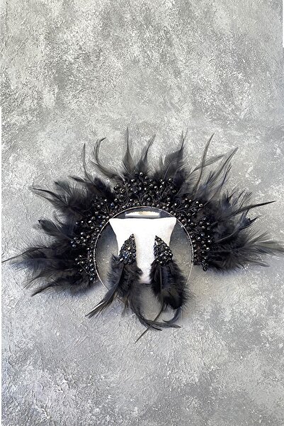 ESPEREST تاج وحلق حناء الزفاف مطرز بالكريستال مع ريش الديك الأسود