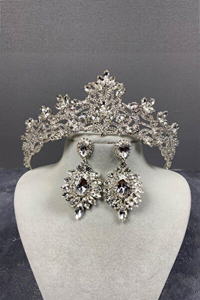 ESPEREST Ασημένια Melis Bridal Henna Crown και Shuttles Stone σκουλαρίκια