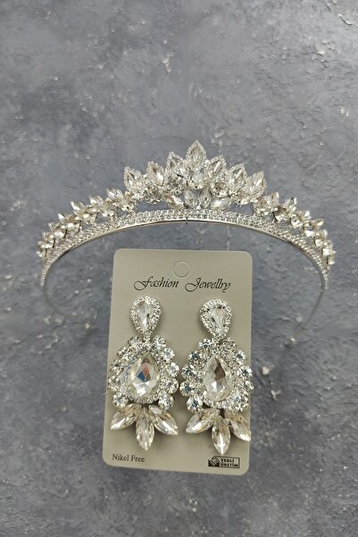 ESPEREST لين نموذج تاج الزفاف وأقراط حجر قطرة المكوك