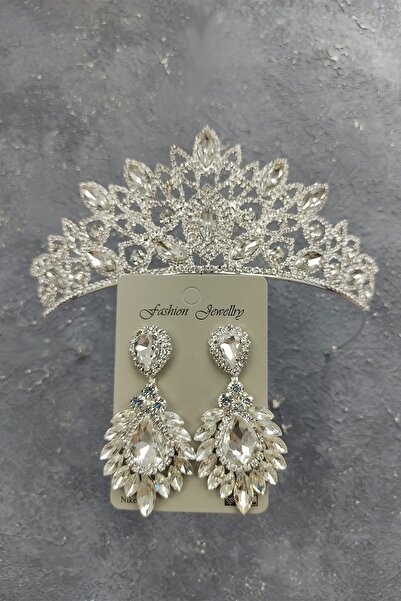 ESPEREST نموذج الجنة تاج الزفاف وأقراط حجر مكوك قطرة