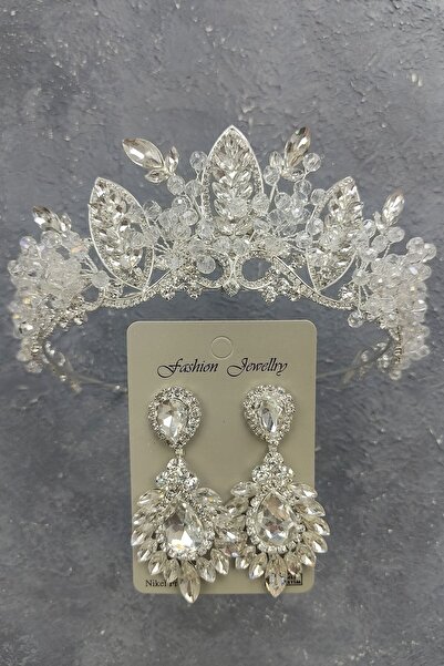 ESPEREST Coroana de mireasa model Jabbah si cercel cu piatra Drop Shuttle