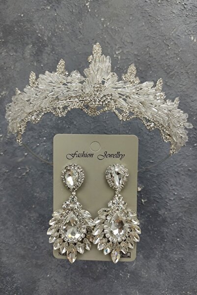 ESPEREST تاج الزفاف المطرز باللوز وأقراط حجر المكوك المتساقط