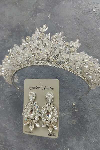 ESPEREST Model de primăvară Coroana de mireasă și cercei cu piatră de picătură