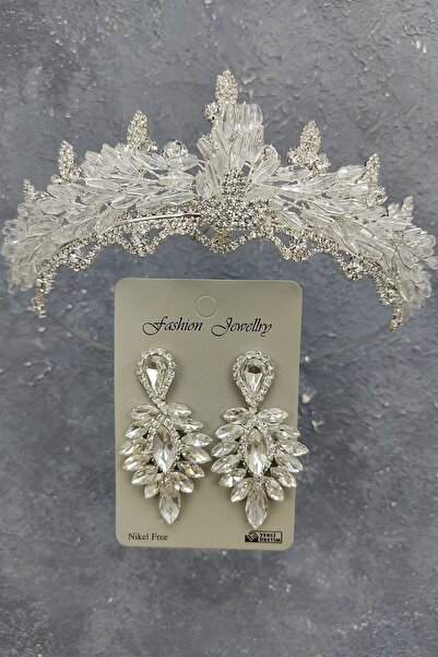 ESPEREST تاج زفاف مكوك مطرز باللوز وأقراط مرصعة بالأحجار