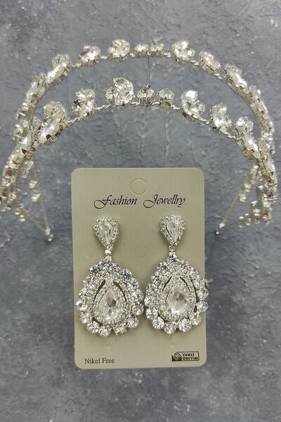 ESPEREST ألفا موديل تاج الزفاف وأقراط حجر المكوك